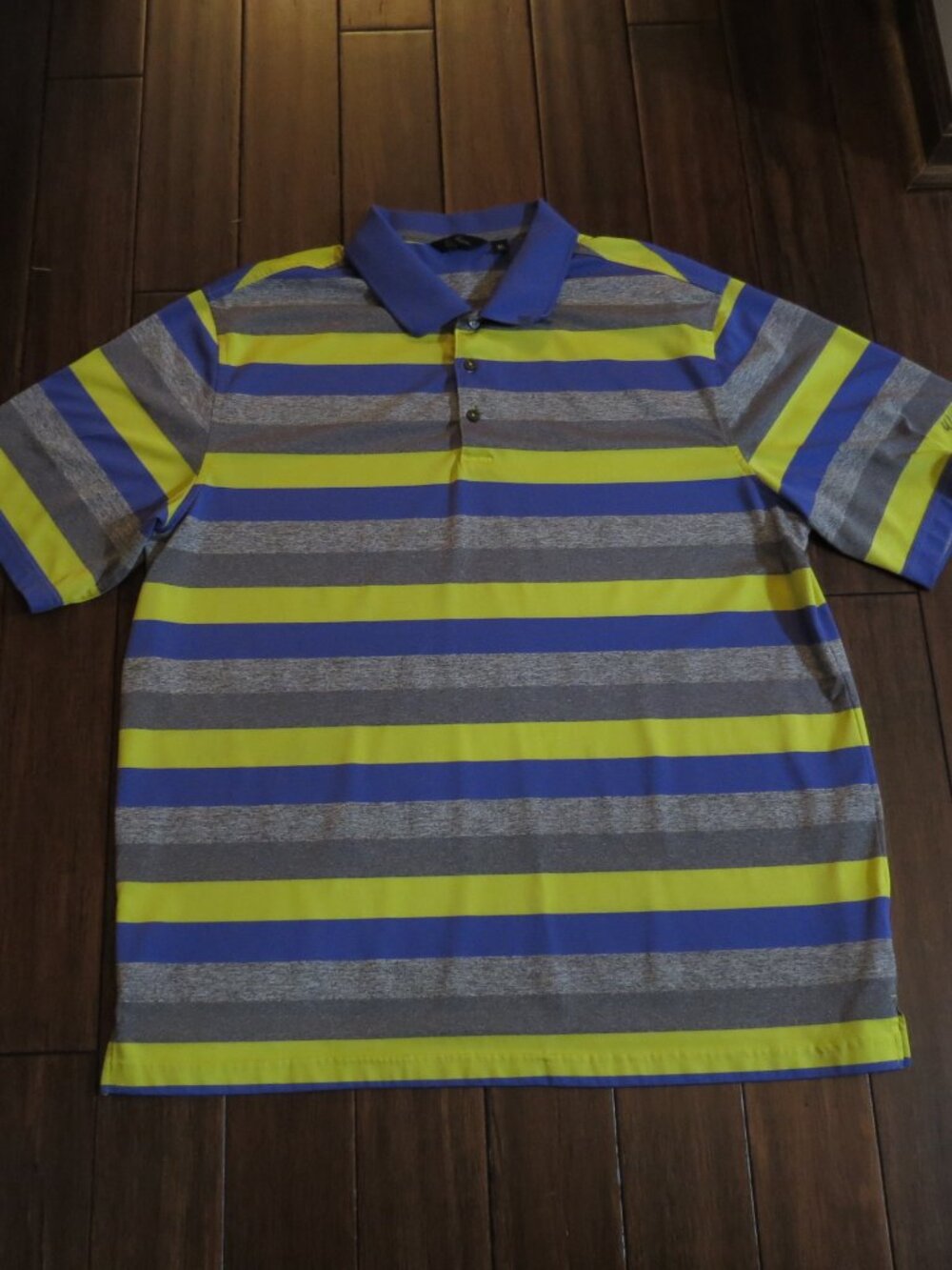 Walter Hagen XL Polo Golf Shirt Blue Gray Yellow Stripe